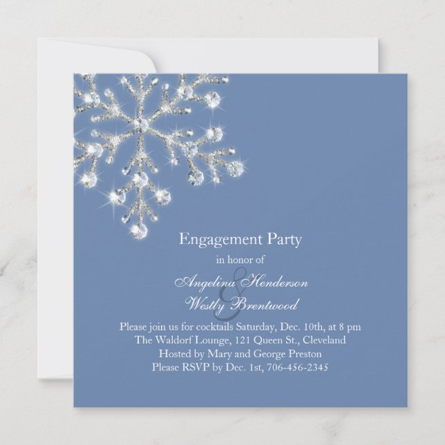 Winter Crystal Snowflake Engagement Party Invite (Front)