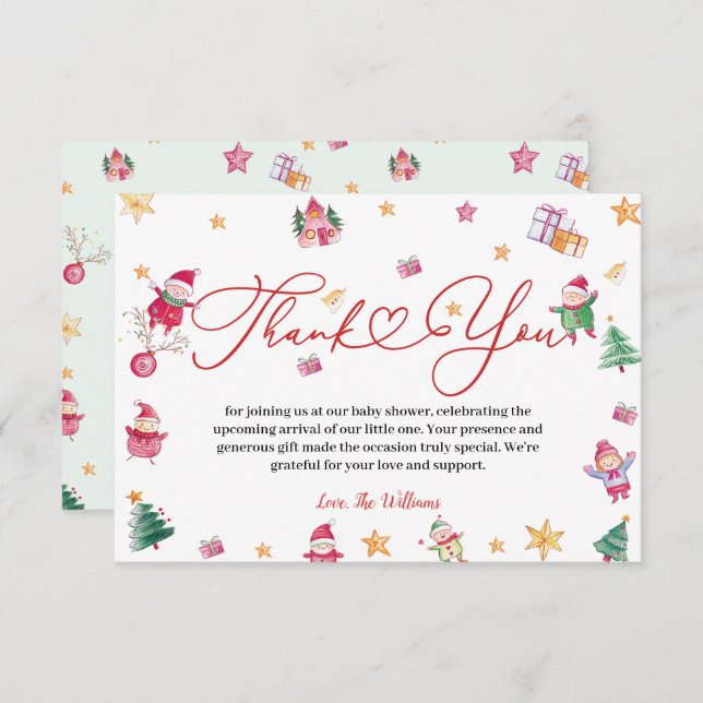 Winter Cute Baby Shower  Thank You Card (Front/Back)
