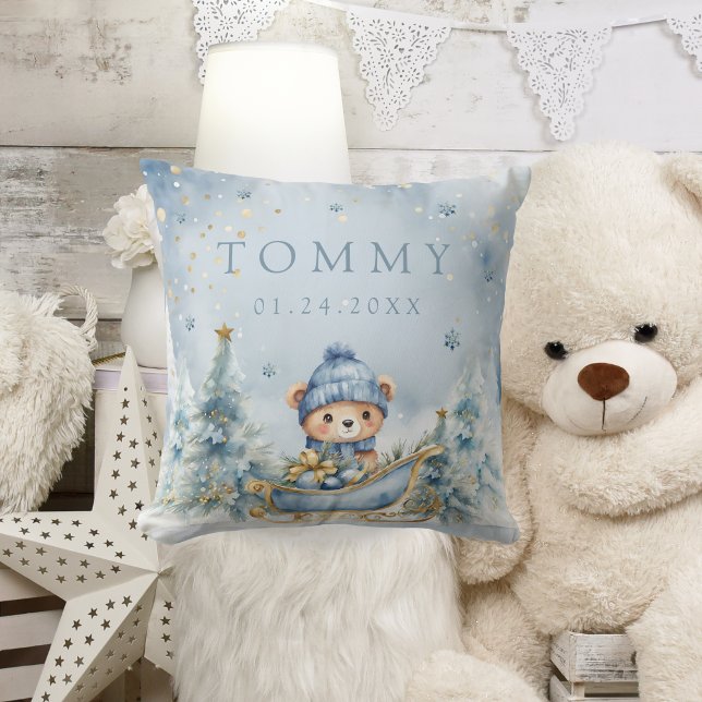 Winter Cute Bear Forest Baby Shower Gift Cushion (Creator Uploaded)