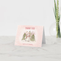 Winter Cute Pink Snowman 1st Birthday