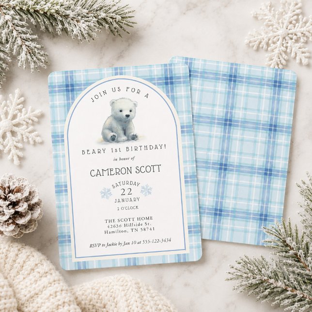 Winter Cute Polar Bear Beary 1st Birthday Party Invitation (Winter Cute Polar Bear Beary 1st Birthday Party Invitation)