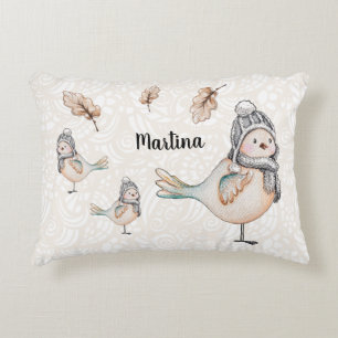 Winter Cute Sparrow Illustration Decorative Cushion