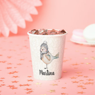 Winter Cute Sparrow Illustration Paper Cups