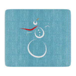Winter Cyan Cute Snowman Cutting Board