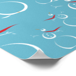 Winter Cyan Cute Snowman Family Pattern Poster