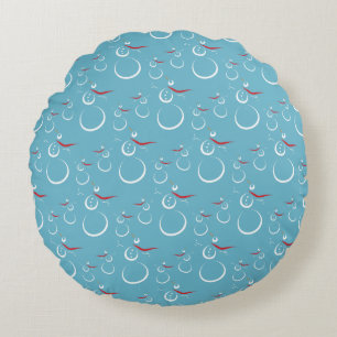 Winter Cyan Cute Snowman Family Pattern Round Cushion