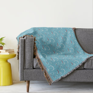 Winter Cyan Cute Snowman Family Pattern Throw Blanket
