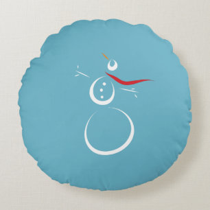 Winter Cyan Cute Snowman Round Cushion