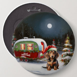 Winter Dachshund Caravan Christmas Adventure  6 Cm Round Badge