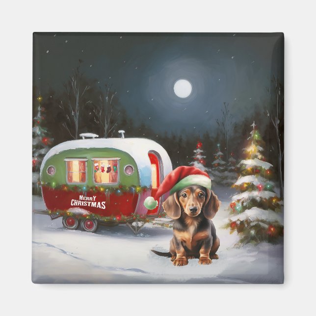 Winter Dachshund Caravan Christmas Adventure  Magnet (Front)