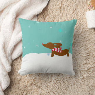 Winter Dachshund Christmas Accent Pillow