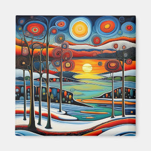 Winter day at sunset 12 magnet