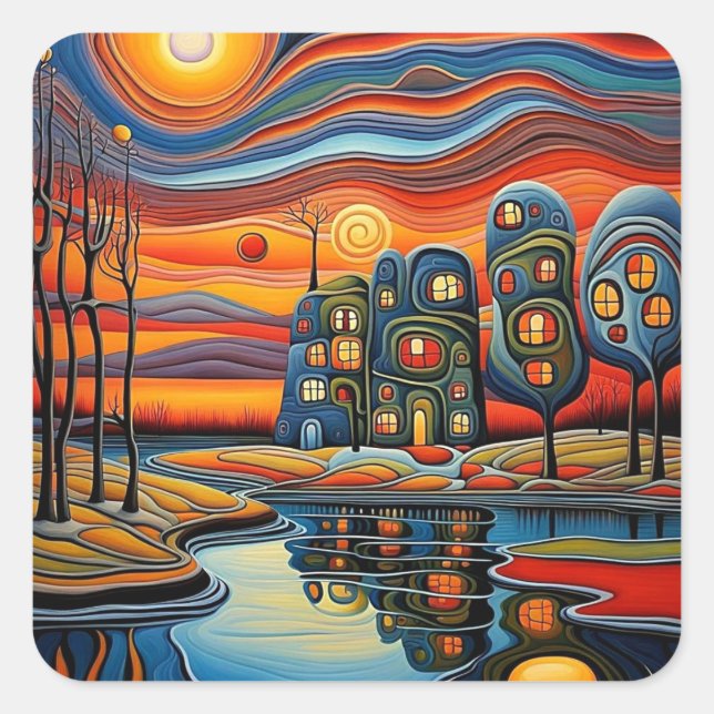 Winter day at sunset 9 square sticker (Front)