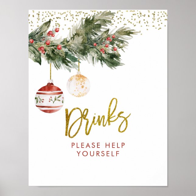 Winter Deck the Halls Bridal Shower Drinks Sign (Front)