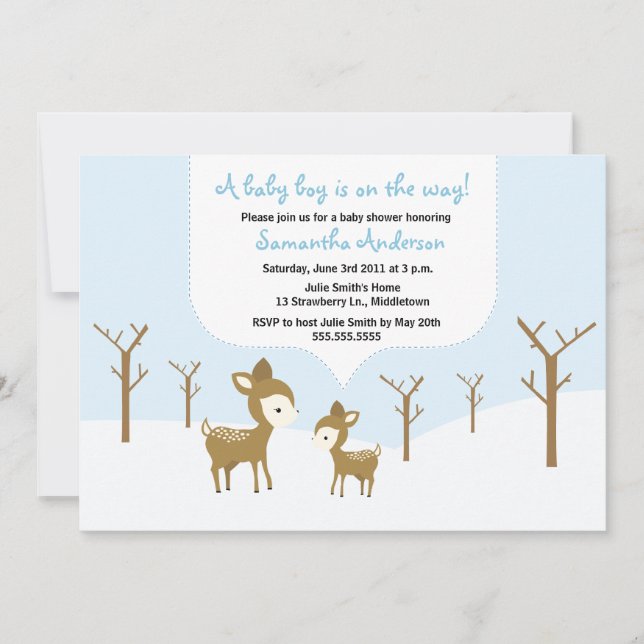 Winter Deer and Fawn Baby Shower Invite - Boy (Front)