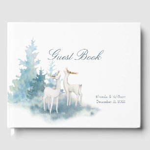 Winter Deer and Foliage Watercolor Wedding Guest Book