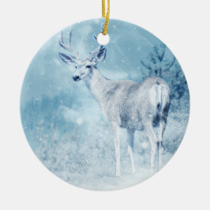 Winter Deer and Pine Trees Ceramic Tree Decoration