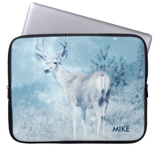 Winter Deer and Pine Trees Custom Laptop Sleeve