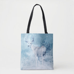 Winter Deer and Pine Trees Tote Bag