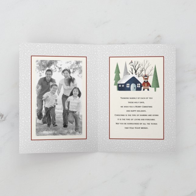 Winter deer and trees Christmas photo folded Holiday Card (Inside)