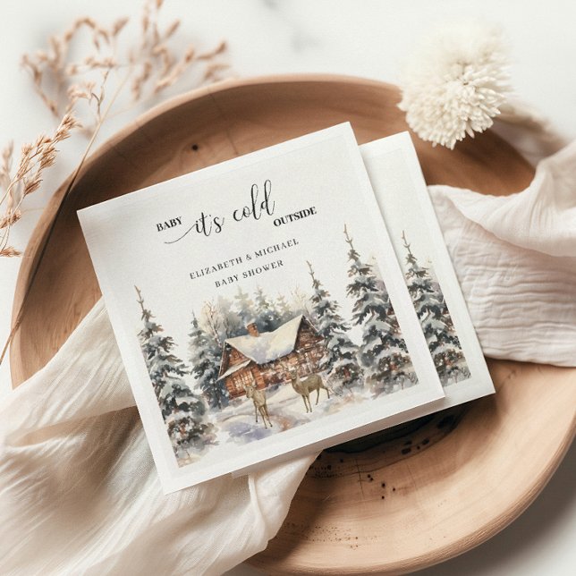 Winter Deer Baby It's Cold Outside Baby Shower Napkin (Creator Uploaded)