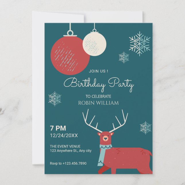 Winter deer birthday invitation (Front)