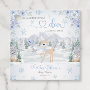 Winter Deer Blue Snowflake Baby Shower Favour Tags