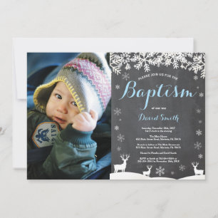 Winter Deer Boy Baptism Photo Invitation