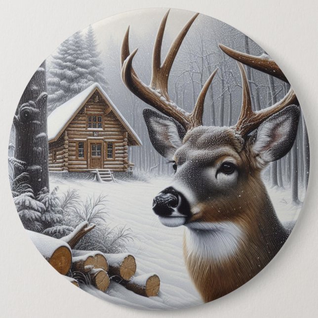 Winter deer/Buck art 6 Cm Round Badge (Front)