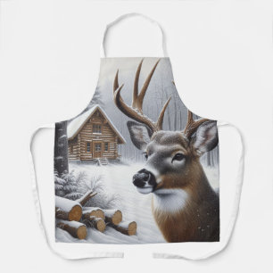 Winter deer/Buck art Apron