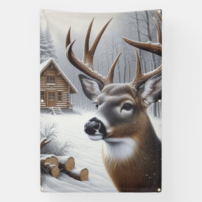 Winter deer/Buck art Banner (Vertical)
