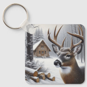 Winter deer/Buck art Key Ring