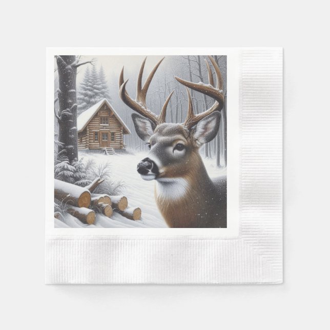 Winter deer/Buck art Napkin (Front)