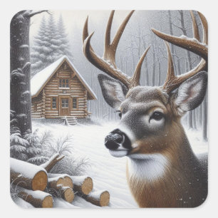 Winter deer/Buck art Square Sticker