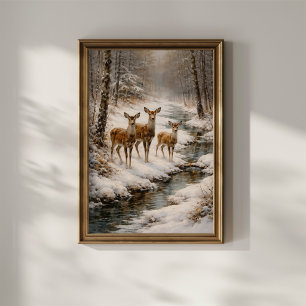Winter Deer by Forest Stream Poster