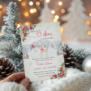 Winter Deer Christmas Snowflake Baby Shower Invitation