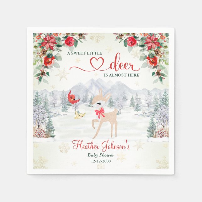 Winter Deer Christmas Snowflake Baby Shower  Napkin (Front)