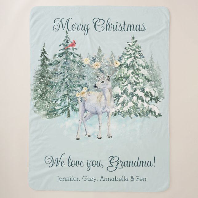 Winter Deer Custom Christmas Sherpa Blanket (Front)