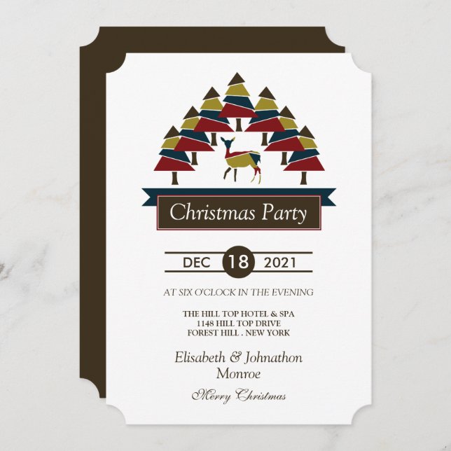 Winter Deer Forest Christmas Party Invitation (Front/Back)