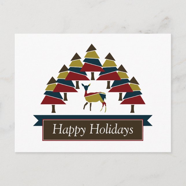 Winter Deer Forest Happy Holidays Holiday Postcard (Front)