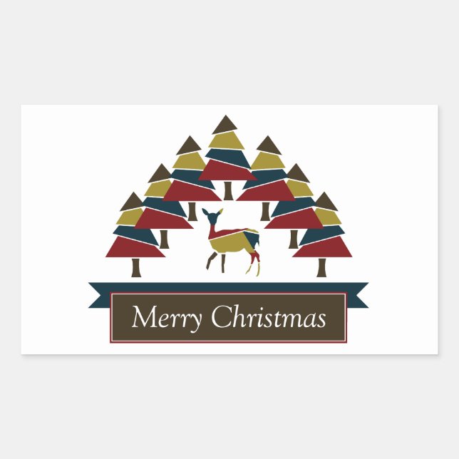 Winter Deer Forest Merry Christmas Rectangular Sti Sticker (Front)