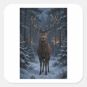 Winter Deer Forest Square Sticker