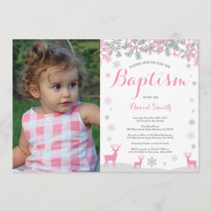 Winter Deer Girl Baptism Photo Invitation