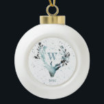 Winter Deer head Silver Blue Monogram Christmas  Ceramic Ball Christmas Ornament<br><div class="desc">A mystical winter with this elegant deer head against silver blue snow.  The perfect gift idea for this 2022 Christmas holiday season.</div>