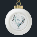 Winter Deer head Silver Blue Monogram Christmas  Ceramic Ball Christmas Ornament<br><div class="desc">A mystical winter with this elegant deer head against silver blue snow.  The perfect gift idea for this 2022 Christmas holiday season.</div>
