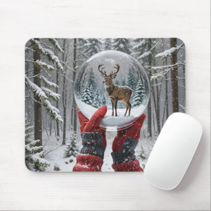 Winter Deer In Snow Globe Mouse Pad