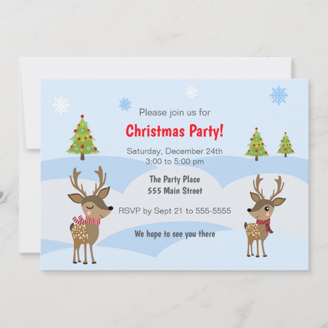 Winter deer kids christmas party invitation (Front)
