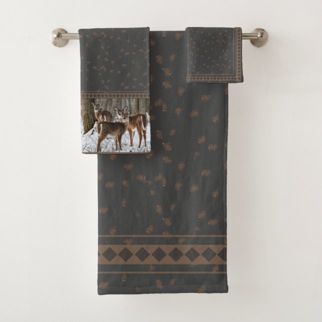 Winter Deer & Pine Cones Bath Towel Set (Insitu)