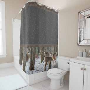 Winter Deer & Pine Cones Shower Curtain