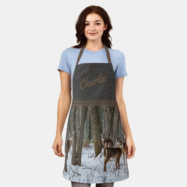 Winter Deer & Pinecones Apron (Worn)